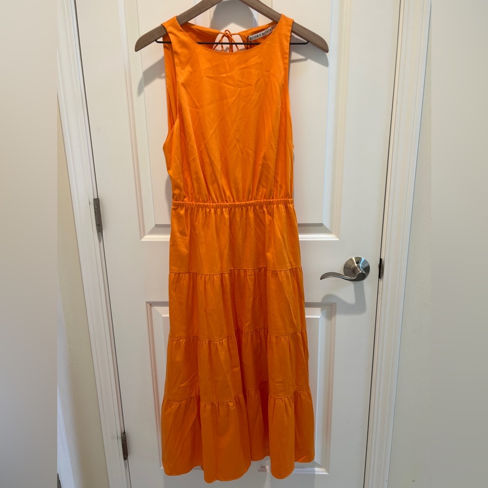 Alice + Olivia Orange ruffle tiered mini dress sz 8